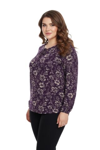 Kadın Yumoş Yaka Bağcıklı Modelli Bluz BGL-ST05137 MÜRDÜM - M