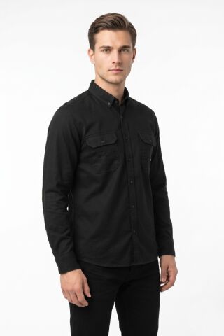Erkek Spor Likralı Çift Cep Kapaklı Gömlek BGL-ST05467 SİYAH - 3XL