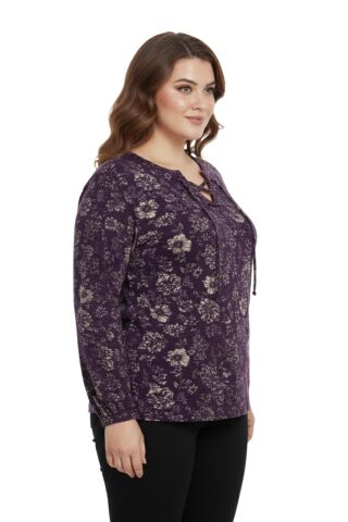 Kadın Yumoş Yaka Bağcıklı Modelli Bluz BGL-ST05137 MÜRDÜM - L