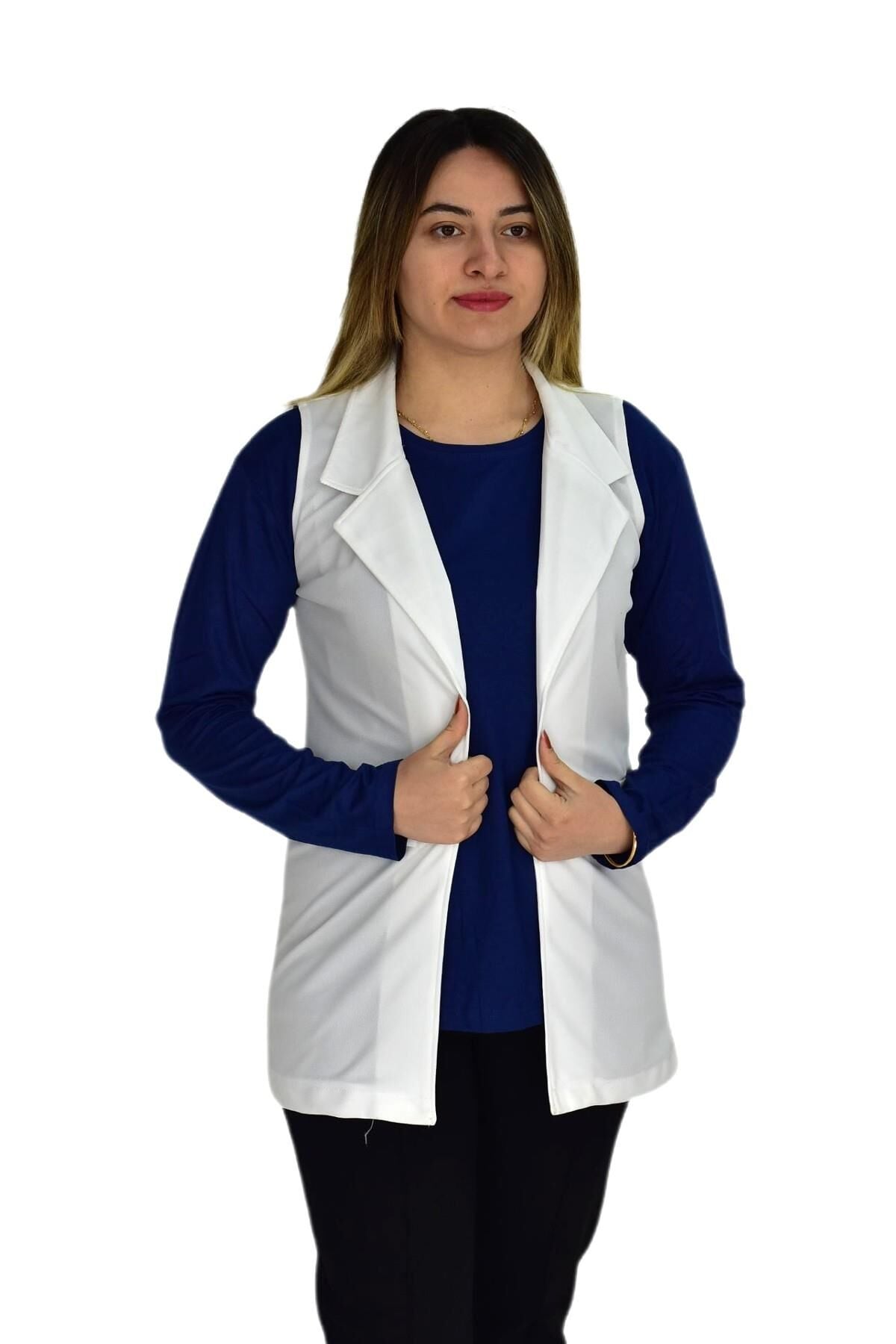 Kadın Krem Renği Krep Yelek RY-16720 KREM - 42