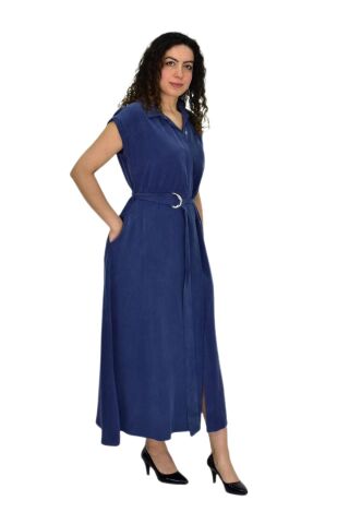 Kadın Beli Kemerli Elbise BGL-ST04639 İNDİGO - M