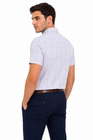 Erkek Ekose Klasik Tek Cepli Kısa Kol Gömlek BGL-ST05570 BORDO - M