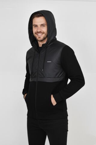 Erkek Kapitone Modelli 3 İplik Kapüşonlu Sweatshirt BGL-ST04865 LACİVERT - M