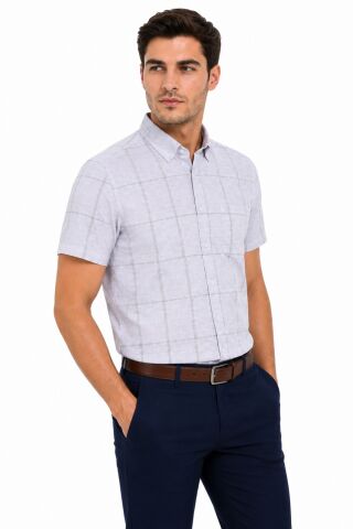 Erkek Ekose Klasik Tek Cepli Kısa Kol Gömlek BGL-ST05570 BORDO - XL