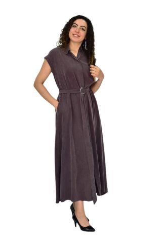 Kadın Beli Kemerli Elbise BGL-ST04639 KAHVE - M
