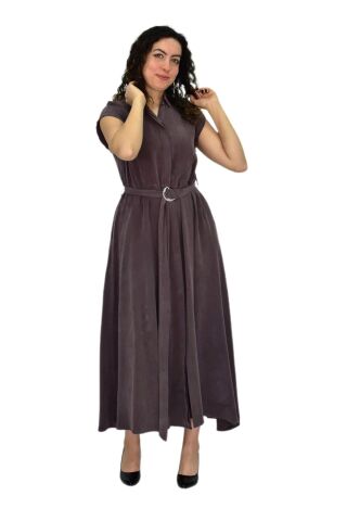 Kadın Beli Kemerli Elbise BGL-ST04639 KAHVE - M