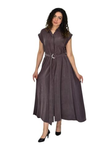 Kadın Beli Kemerli Elbise BGL-ST04639 KAHVE - M