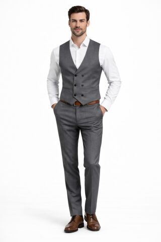 Erkek Silim Fit Yelekli Çift Yırtmaçlı Takım Elbise BGL-ST05328