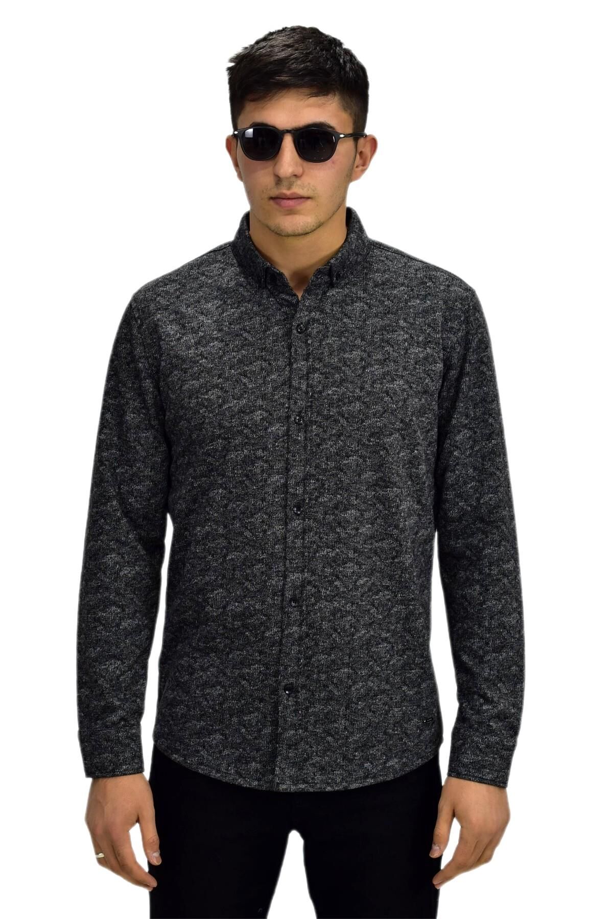Erkek Spor Jakarlı Uzun Kol Gömlek R6500 BGL-ST03207 SİYAH - 2XL