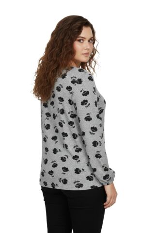 Kadın Yumoş Yaka Bağcıklı Modelli Bluz BGL-ST05139 GRİ - M