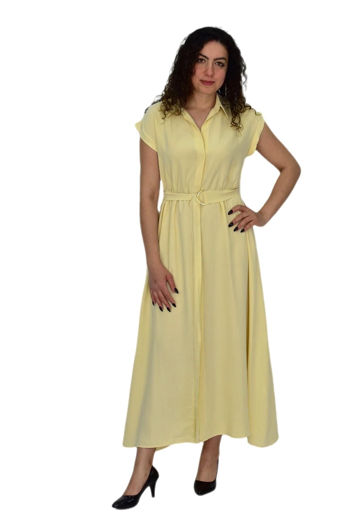 Kadın Beli Kemerli Elbise BGL-ST04639 SARI - M