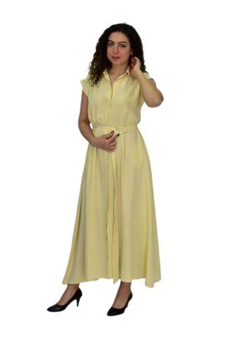 Kadın Beli Kemerli Elbise BGL-ST04639 SARI - M