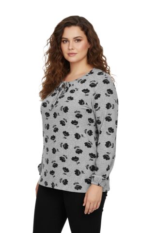 Kadın Yumoş Yaka Bağcıklı Modelli Bluz BGL-ST05139 GRİ - L