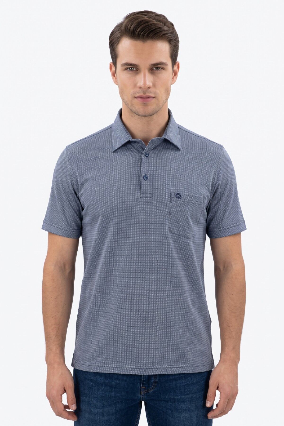 Erkek Gömlek Yaka Pamuklu Merserize Desenli Tişör BGL-ST05542 LACİVERT - 2XL