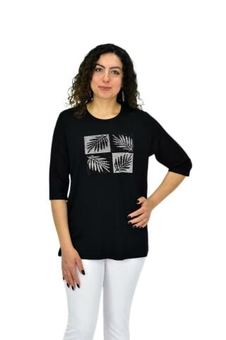 Kadın Kısa Kol Taşlı Bluz BGL-ST04710