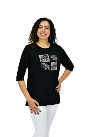 Kadın Kısa Kol Taşlı Bluz BGL-ST04710