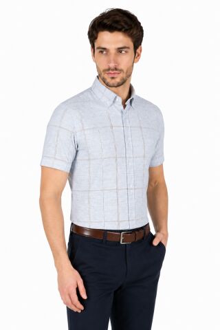 Erkek Ekose Klasik Tek Cepli Kısa Kol Gömlek BGL-ST05570 FÜME - 2XL