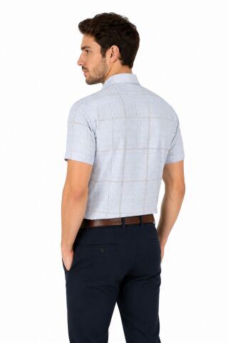 Erkek Ekose Klasik Tek Cepli Kısa Kol Gömlek BGL-ST05570 FÜME - 2XL