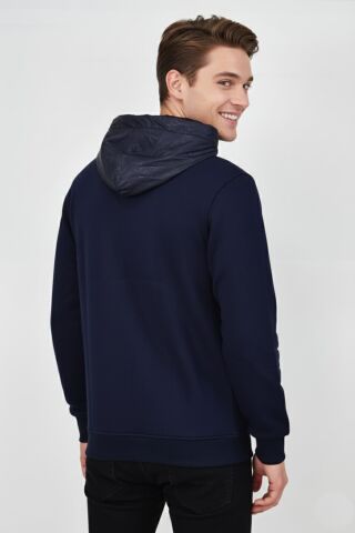 Erkek Kapitone Modelli 3 İplik Kapüşonlu Sweatshirt BGL-ST04865 LACİVERT - XL
