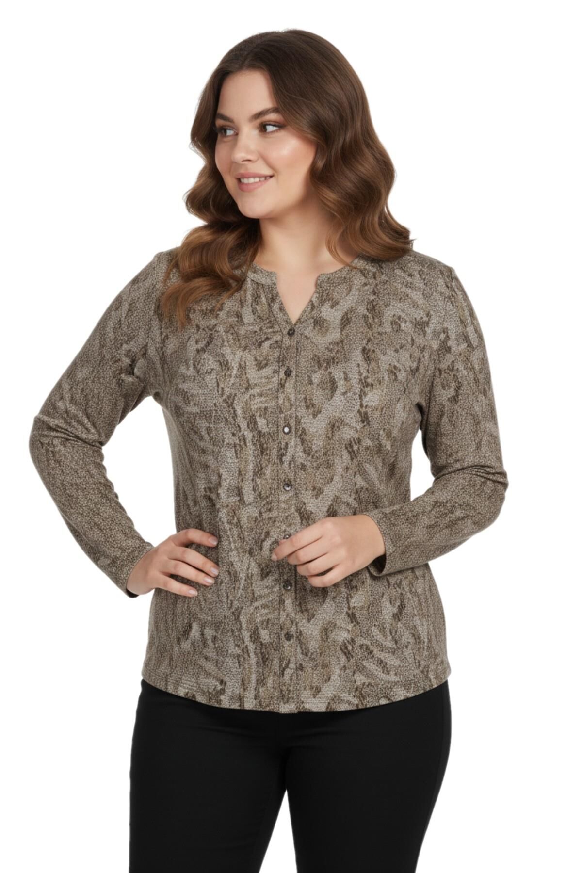 Kadın Yumoş Düğmeli Modelli Bluz BGL-ST05133 BEJ - 42