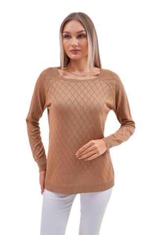 Kadın Baklava Dilimi Desenli Kazak 12781 BGL-ST04110 SİYAH - M/L