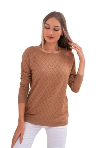 Kadın Baklava Dilimi Desenli Kazak 12781 BGL-ST04110 SİYAH - M/L