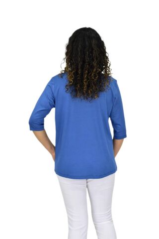 Kadın Kısa Kol Taşlı Bluz BGL-ST04710 MAVİ - XL