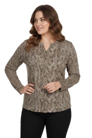 Kadın Yumoş Düğmeli Modelli Bluz BGL-ST05133 BEJ - 50