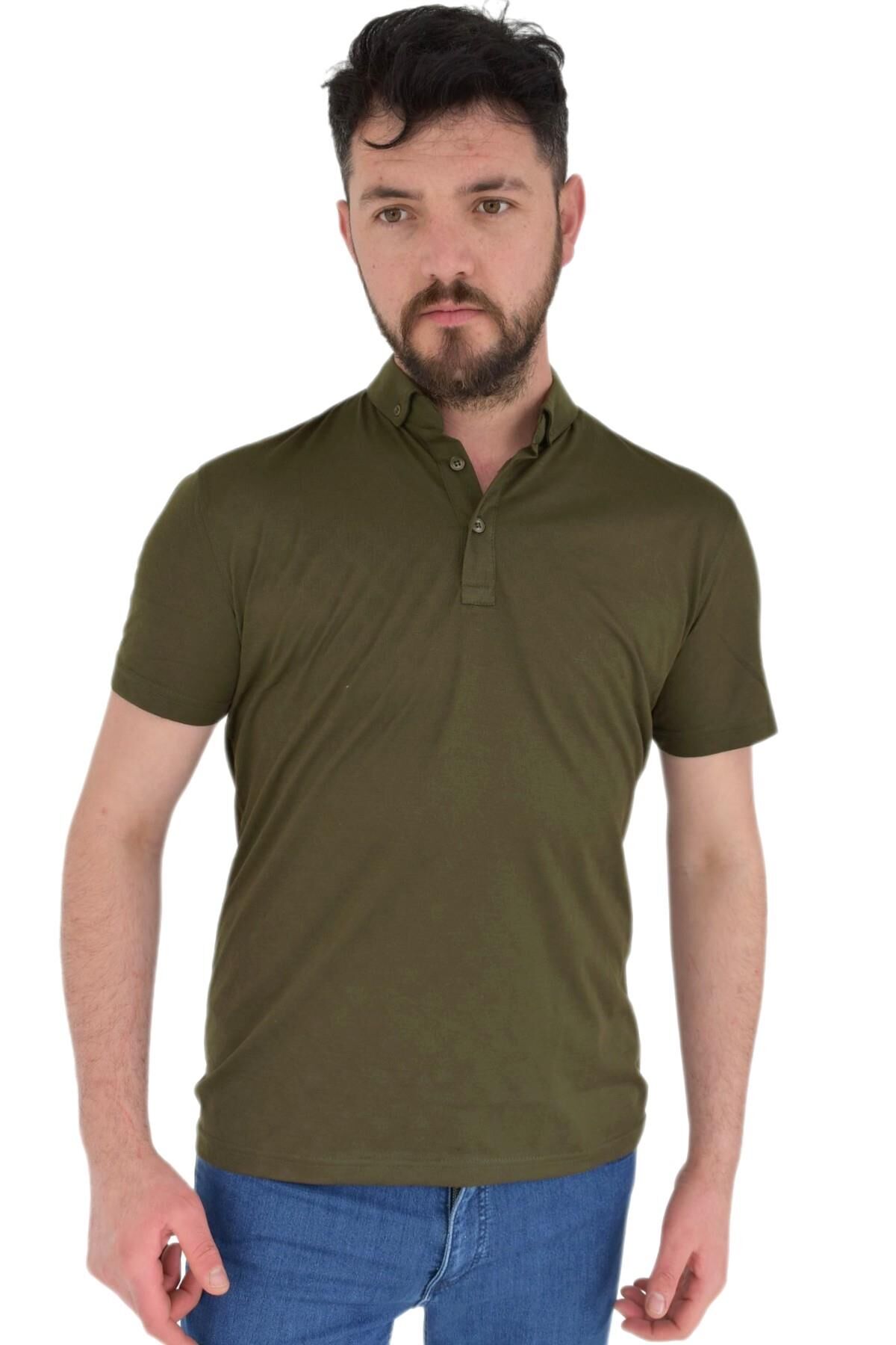 Erkek Polo Yaka Tişört R2180 BGL-ST02787 HAKİ - M