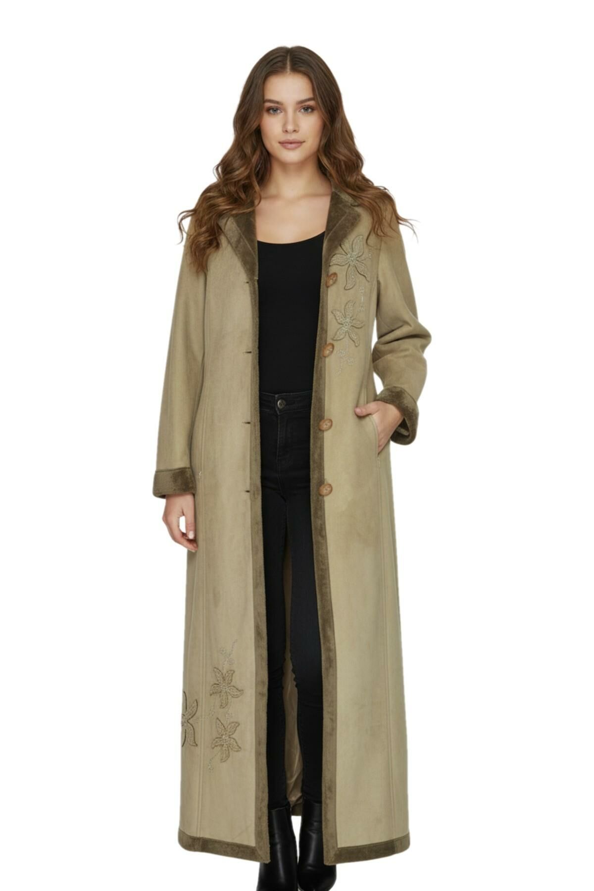 Uzun Çiçek Nakışlı Pardesü Bgl-st00925 BGL-ST00925