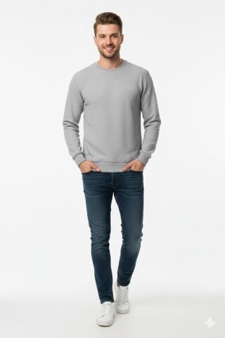 Erkek Sıfır Yaka Selanik Sweatshirt Regular Kalıp BGL-ST04870