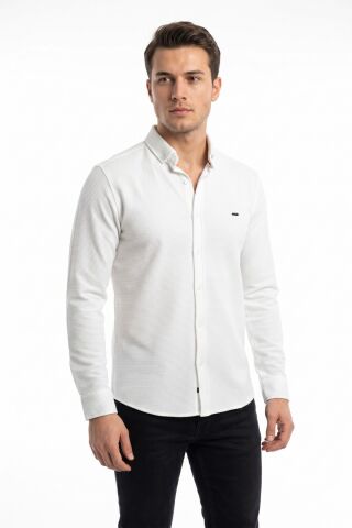 Erkek Spor Slim Fitt Uzun Kol  Gömlek BGL-ST05440 BEYAZ - XL