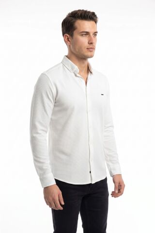 Erkek Spor Slim Fitt Uzun Kol  Gömlek BGL-ST05440 BEYAZ - XL