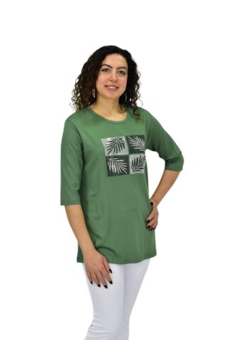 Kadın Kısa Kol Taşlı Bluz BGL-ST04710 YEŞİL - L