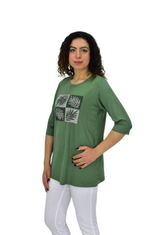 Kadın Kısa Kol Taşlı Bluz BGL-ST04710 YEŞİL - 2XL