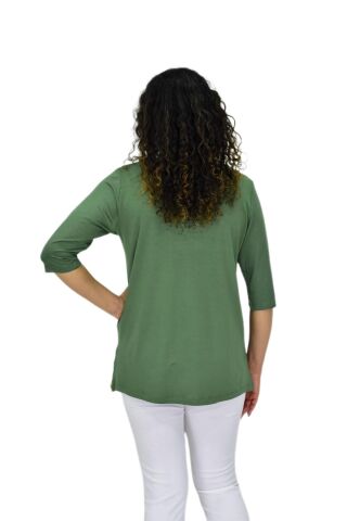 Kadın Kısa Kol Taşlı Bluz BGL-ST04710 YEŞİL - 2XL
