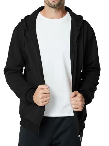 Erkek Kapüşonlu Fermuarlı Sweatshirt 6549 BGL-ST04026 SİYAH - L