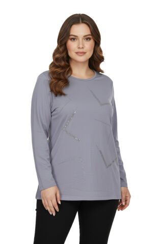 Kadın Gri Sıfır Yaka Taşlı Bluz BGL-ST05151 GRİ - L