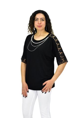 Kadın Kısa Kol Baskılı Bluz BGL-ST04708 MAVİ - XL