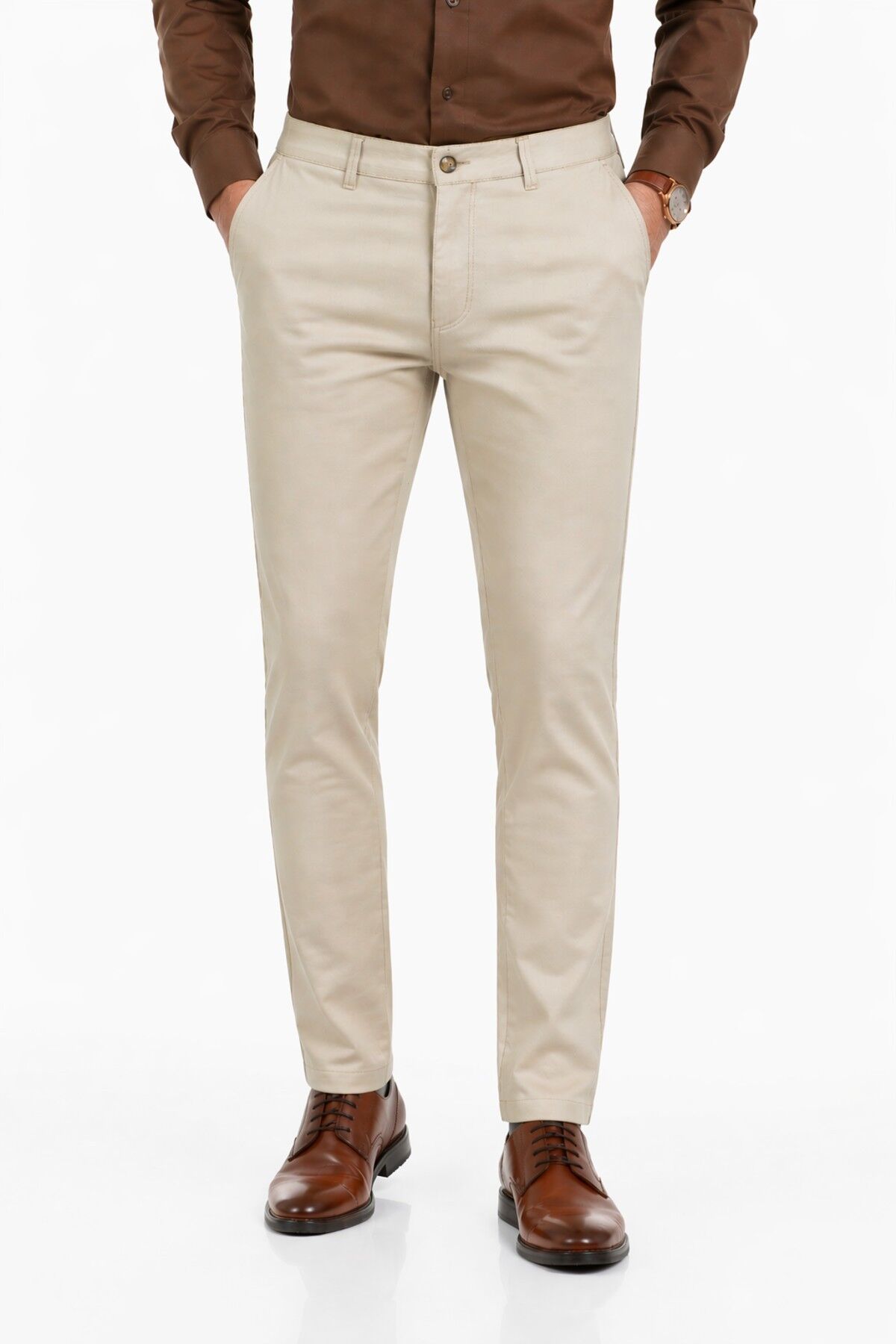 Erkek Silim Fit Kanvas Pantolon Kalıp Yazlık BGL-ST05394 KREM - 30