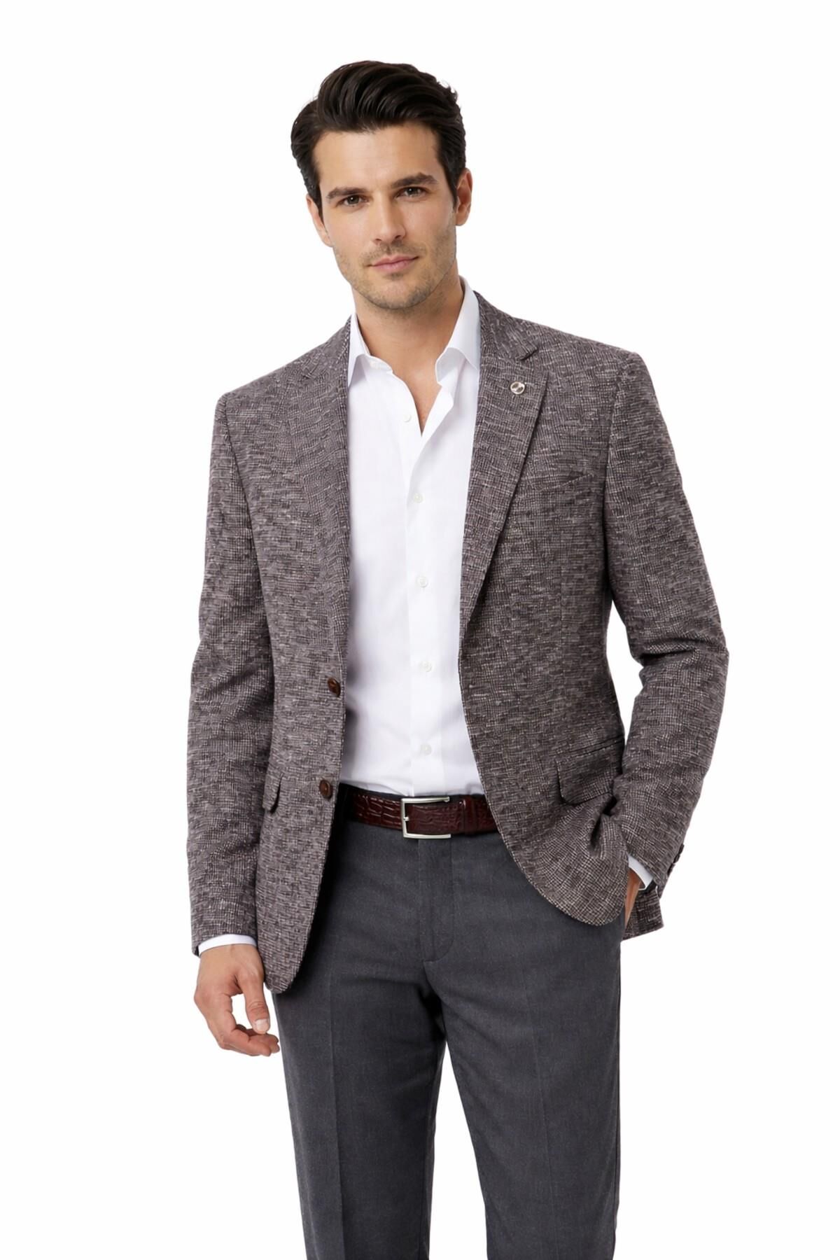 Erkek Tek Spor Ceket 4 Drop Çift Yırtmaçlı Mevsimlik BGL-ST05331 BORDO - 58