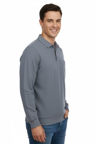 Erkek Gömlek Yaka Petek Doku Cepli Regular Fit Sweatshirt BGL-ST04956 GRİ - L
