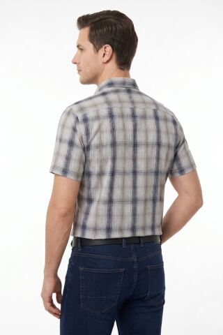 Erkek Ekose Klasik Tek Cepli Kısa Kol Gömlek BGL-ST05569 BEJ - 2XL