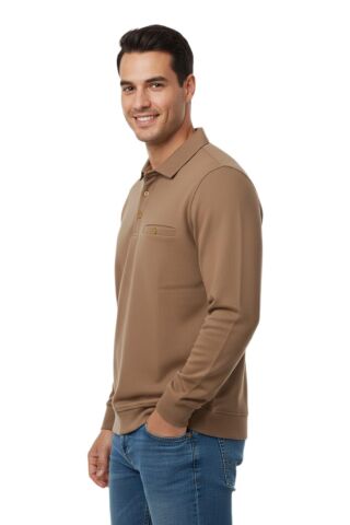Erkek Gömlek Yaka Petek Doku Cepli Regular Fit Sweatshirt BGL-ST04956 CAMEL - L