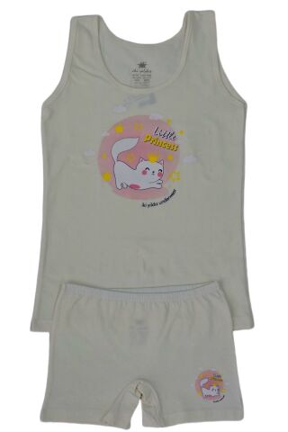 Kız Çocuk Kedi Baskılı Atlet Boxer Takım 8535 BGL-ST03482