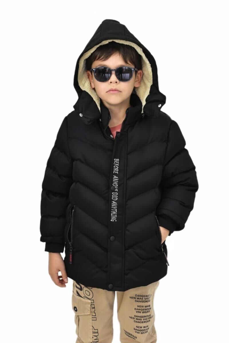 Erkek Çocuk Kapüşonlu Mont BS-0411 SİYAH - 12 YAŞ