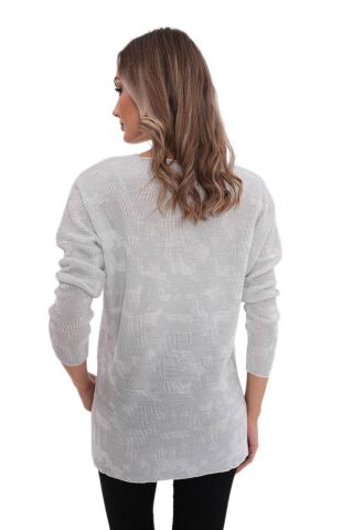 Kadın V Yaka Simli Kazak 12541 BGL-ST04103 A.GRİ - M/L