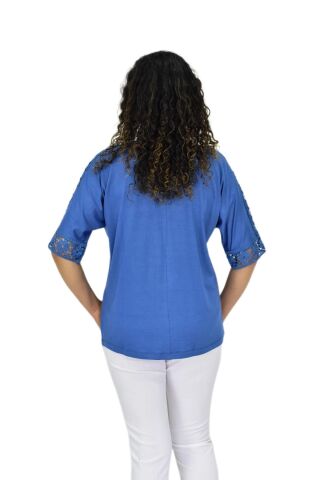 Kadın Kısa Kol Baskılı Bluz BGL-ST04708 MAVİ - XL