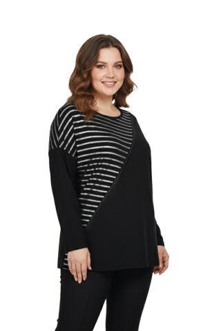 Kadın Siyah Sıfır Yaka Taşlı Bluz BGL-ST05152 SİYAH - 2XL