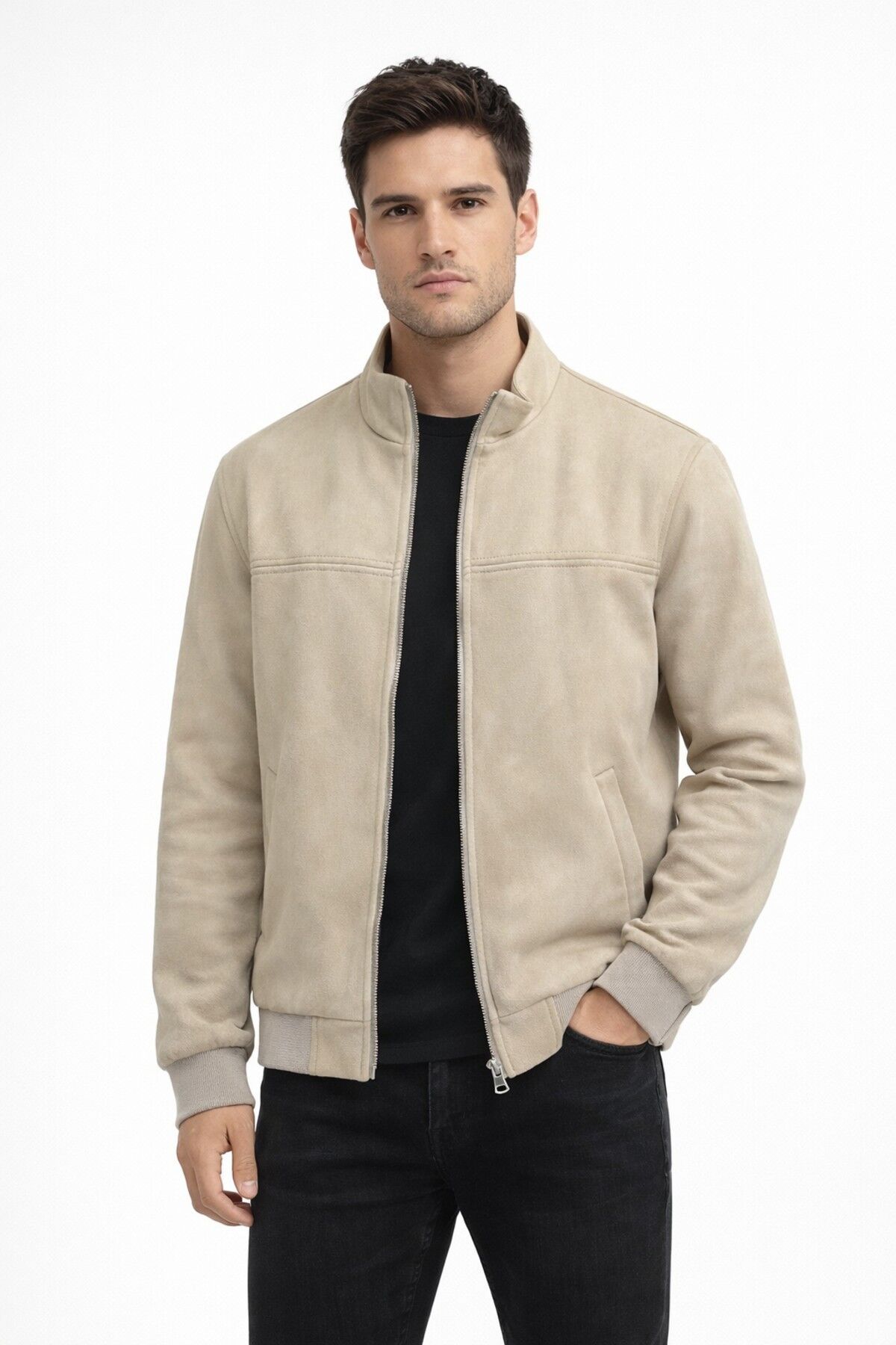 Erkek Regular Fit Mevsimlik Hakim Yaka Süet Spor Mont BGL-ST05333 TAŞ - 3XL